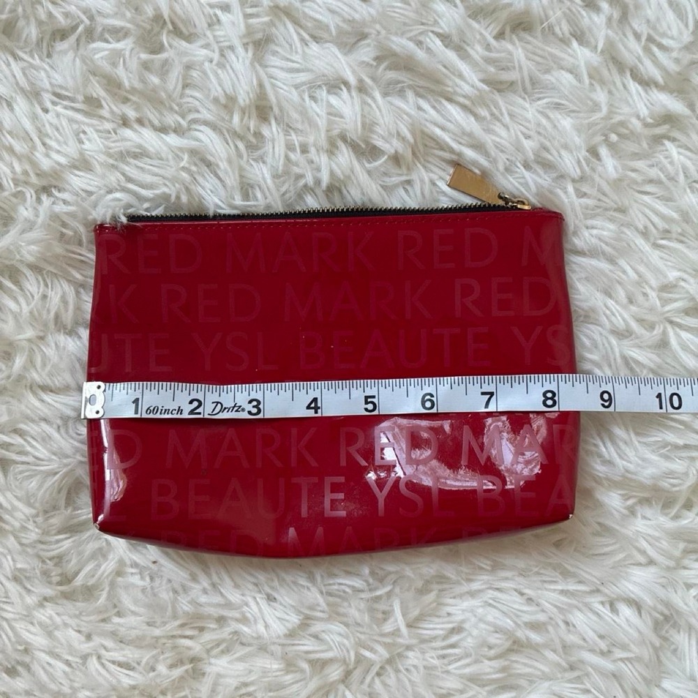 YSL red small makeup pouch with repeating text pattern - Picture 3 of 7
